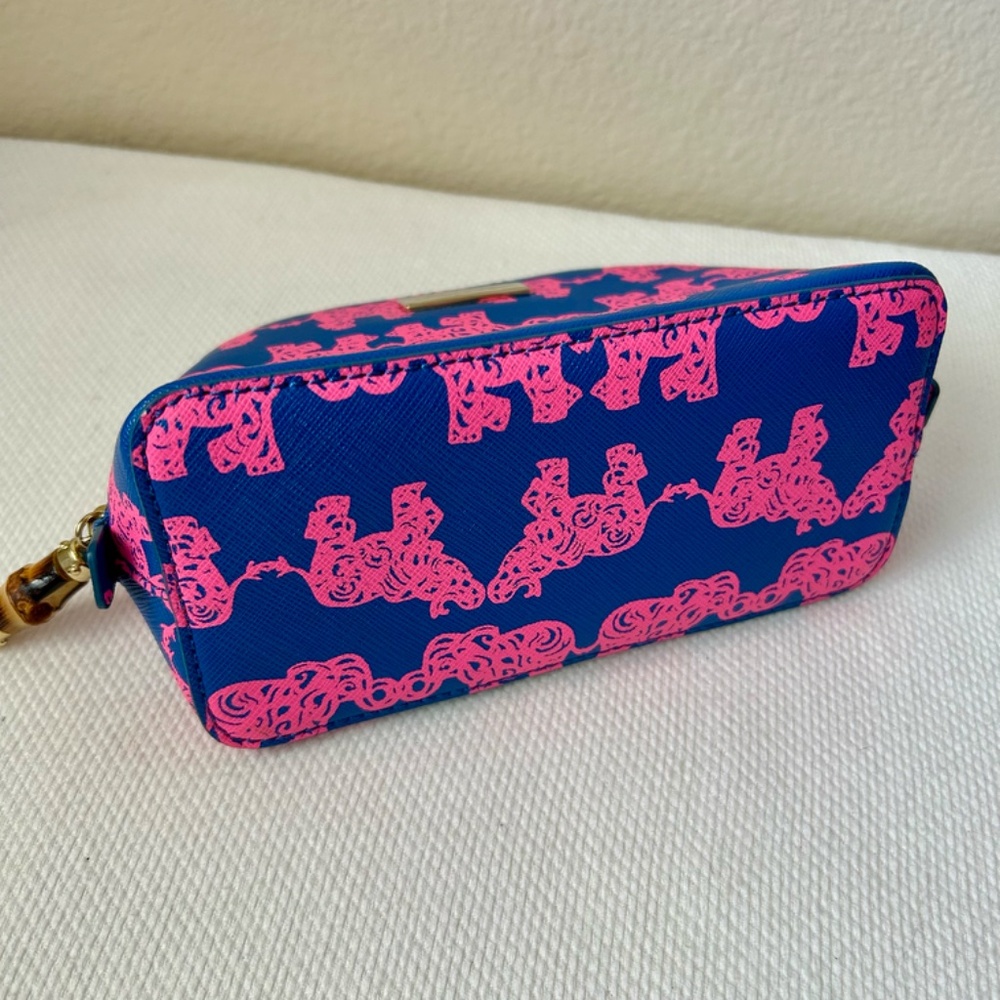 Lily Pulitzer Zipper Case Pink Elephant Blue Bamboo Pull 7.5 x 5 x 3.5 - Picture 2 of 8